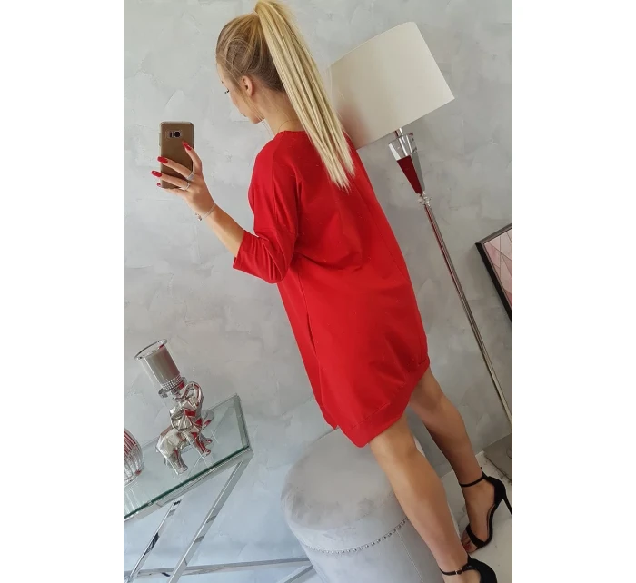 Šaty s potlačou a rozšírenou spodnou časťou červené