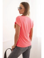 Dámska bavlnená blúzka s ozdobnou potlačou ESL pink neon