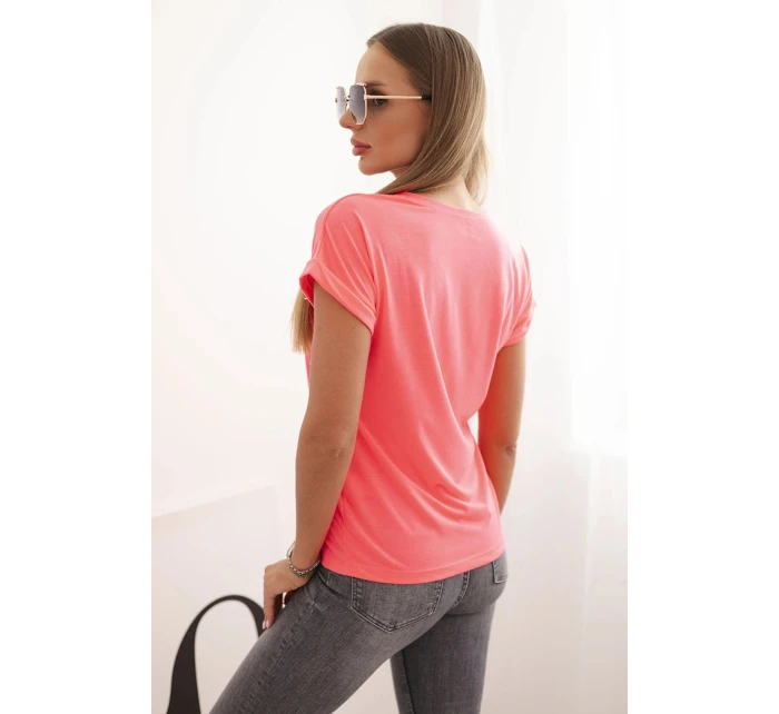 Dámska bavlnená blúzka s ozdobnou potlačou ESL pink neon