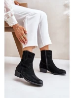 Dámské Zamszové Boty Na Nízkém Podpatku Zateplené  Černé model 21674402 - SERGIO LEONE