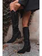 Damskie Kozaki Kowbojki Ze Zdobieniem Na Słupku Czarne Darella Damskie Kozaki Kowbojki Ze Zdobieniem Na Słupku Czarne Darella
