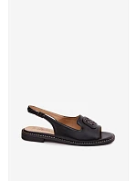 Dámské sandály na nízkém podpatku s ozdobou model 22133753 Černé - S.Barski