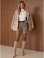 Dámske elegantné nohavice s kockovaným vzorom a opaskom v kamelovej farbe, FashionStreet SY0599 Dámske elegantné nohavice s kockovaným vzorom a opaskom v kamelovej farbe, FashionStreet SY0599