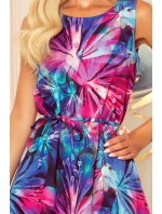 VICTORIA Dámské trapézové šaty se světle modrými a růžovými květy model 9043532 - numoco