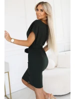 240-7 ROXI šaty s asymetrickou sukňou a opaskom - KHAKI 240-7 ROXI šaty s asymetrickou sukňou a opaskom - KHAKI