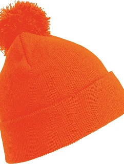 Result Headwear RC 028J Detská pletená čiapka s bambulou 28.028J fluorescenčná oranžová