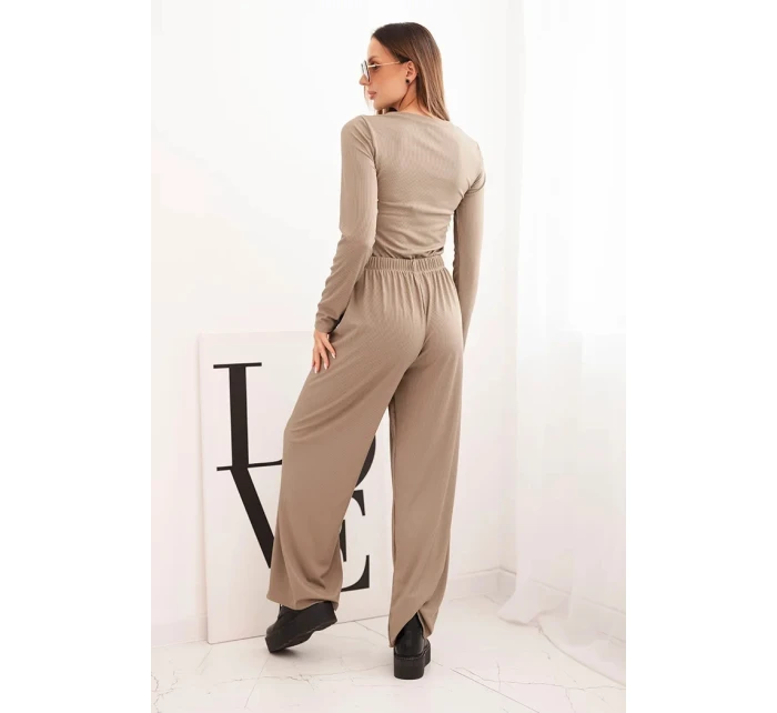 Dámska súprava z viskózy s blúzkou a širokými nohavicami fango