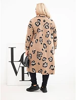 Dámský elegantní kabát Plus Size s klopami v panterku camelový