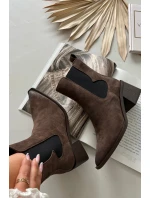 Kožené semišové dámské boty na podpatku s  hnědé model 21712844 - Artiker