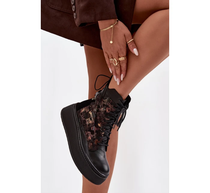 Skórzane Botki Na Platformie Maciejka 07086-01 Czarne