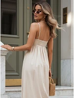 ELIENE svetlo béžové bavlnené midi šaty FashionStreet EY2443