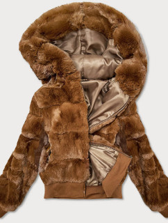 Hnedá dámska kožušinová bunda (BR9748-12)