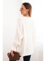 Dámský svetr s přídavkem mohéru a vlny volného střihu ecru Dámský svetr s přídavkem mohéru a vlny volného střihu ecru