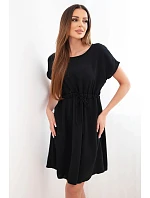Dámske šaty s krátkym rukávom a viazaním v páse čierne