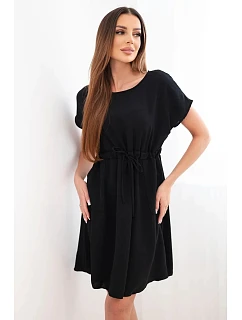 Dámske šaty s krátkym rukávom a viazaním v páse čierne