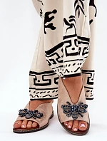 Połyskujące Sandały Damskie Z Ozdobą Płaskie Różowe Złoto Russona