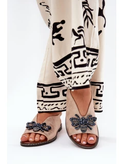 Połyskujące Sandały Damskie Z Ozdobą Płaskie Różowe Złoto Russona