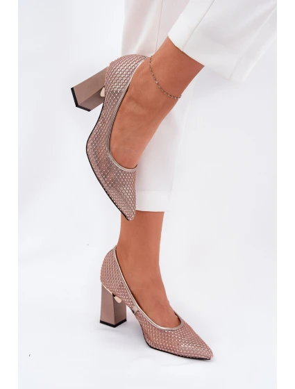 Zdobione Siateczkowe Czółenka Na Słupku Vinceza 62211 Beżowe