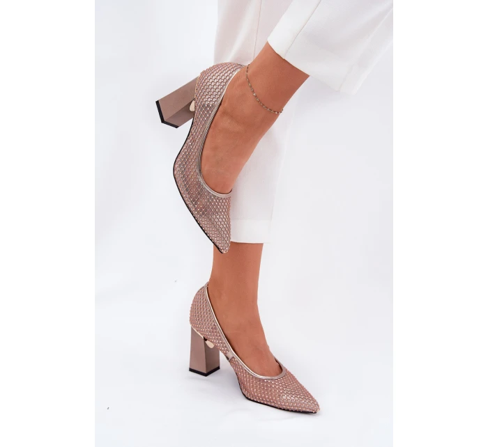 Zdobione Siateczkowe Czółenka Na Słupku Vinceza 62211 Beżowe