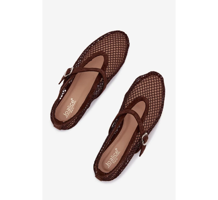 Síťované baleríny s páskem čokoládové Pherina