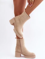 Dámske členkové topánky na podpätku YK39P model 201542 Light Beige - Seastar