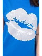 Blúzka s potlačou pier nevädzovo modrá