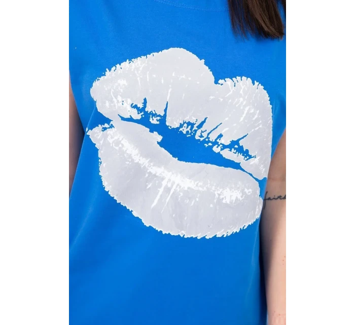 Blúzka s potlačou pier nevädzovo modrá