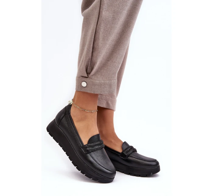 Skórzane Półbuty Na Platformie Z Ozdobą Czarne Lemar Lehira Skórzane Półbuty Na Platformie Z Ozdobą Czarne Lemar Lehira