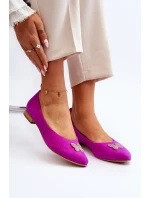 Zazoo 2887 Zamszowe Baleriny Z Ozdobnym Motylem Fuksja