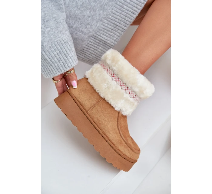 Śniegowce Damskie Na Platformie Z Futerkiem I Wzorem Camel Deepanti