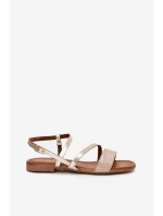 Skórzane Sandały Damskie Na Płaskim Obcasie Maciejka 06966-25 Złote Skórzane Sandały Damskie Na Płaskim Obcasie Maciejka 06966-25 Złote