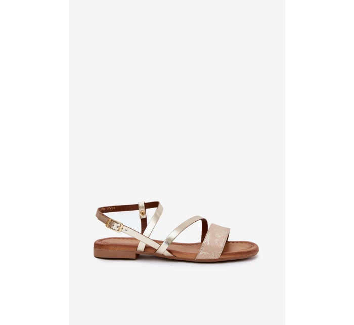 Skórzane Sandały Damskie Na Płaskim Obcasie Maciejka 06966-25 Złote Skórzane Sandały Damskie Na Płaskim Obcasie Maciejka 06966-25 Złote