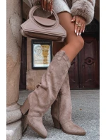 kozačky na podpatku z eko semiše béžové  Damskie model 21715105 - Boto