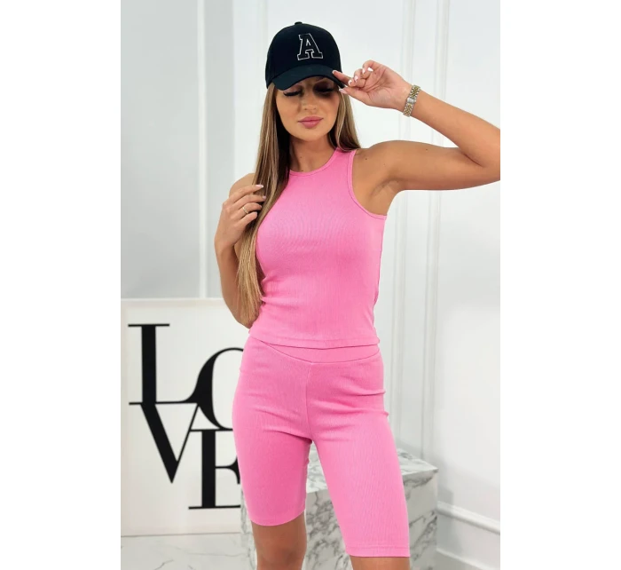 Set 3 v 1 mikina, top a krátke legíny ružový