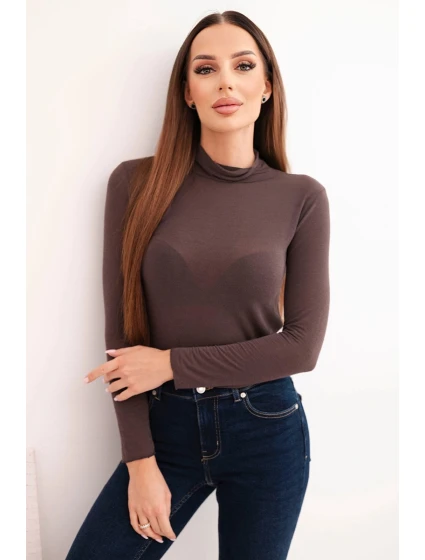 Dámská model 21777027 halenka s rolákem a dlouhým rukávem hnědá - K-Fashion