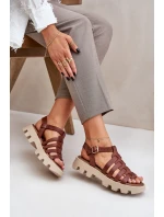 Kožené Dámské Sandály Zazoo model 21682166 Hnědé - Boto Kožené Dámské Sandály Zazoo model 21682166 Hnědé - Boto