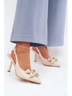 Dámské sandály na podpatku s mašlí Béžové Jonera