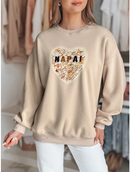 Dámská oversize mikina se srdcem béžová Dstreet model 21988123 - FashionStreet