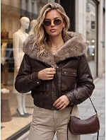 Dámska zimná kožená bunda s kožušinou, hnedá, FashionStreet TY5976 Dámska zimná kožená bunda s kožušinou, hnedá, FashionStreet TY5976