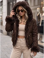 Krátká dámská zimní bunda s kožešinou, hnědá, FashionStreet TY5998 Krátká dámská zimní bunda s kožešinou, hnědá, FashionStreet TY5998