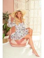 Bakara - Vzdušné dámske šifónové šaty s dekoltom a so vzorom kvetov na svetlom pozadí 295-2 Bakara - Vzdušné dámske šifónové šaty s dekoltom a so vzorom kvetov na svetlom pozadí 295-2