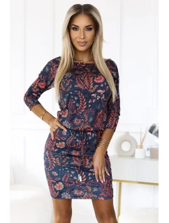 13-163 Športové šaty s vreckami a kravatou - LEAGUE ON JEANESE