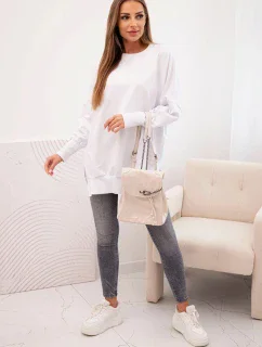 Dámská bavlněná mikina se širokým lemem dole bílá