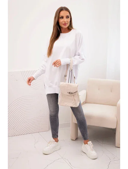 Dámska bavlnená mikina so širokým spodným lemom biela