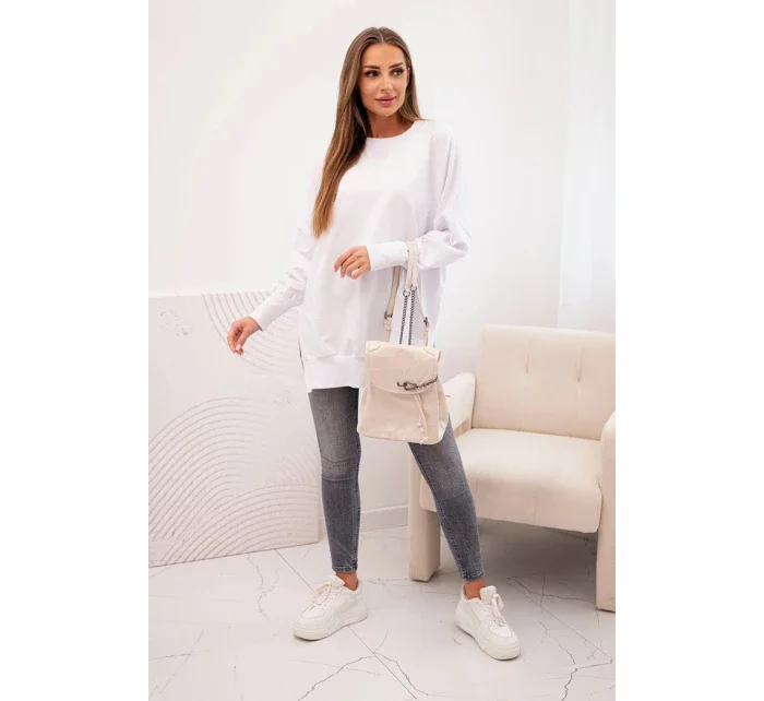 Dámska bavlnená mikina so širokým spodným lemom biela