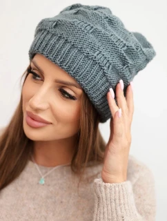 Dámska zimná vlnená čiapka s ozdobným úpletom K451 tmavosivá