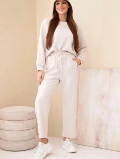 Dámský viskózový komplet v  s lampasy béžový model 22011678 - K-Fashion