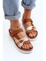 model 21648135 Dámské Kožené Sandály na Platformě Hnědé - Zazoo