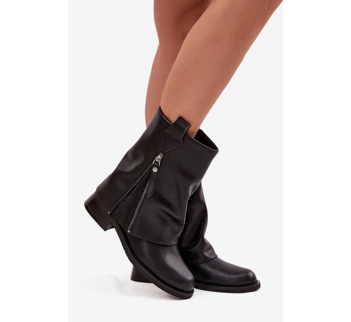 Kožené dámské kotníkové boty s límcem na  Černé model 21728429 - Maciejka