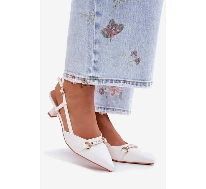 Dámské sandály na podpatku s špičatými špičkami bílé Felessa